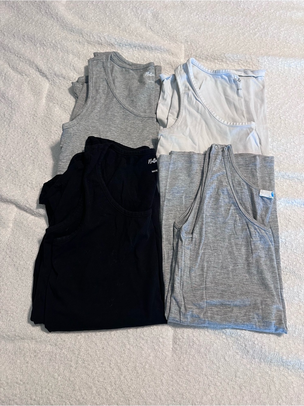 Flutter and Kick  Maternity Tank Top 4-Pack — Black, Light Gray & White